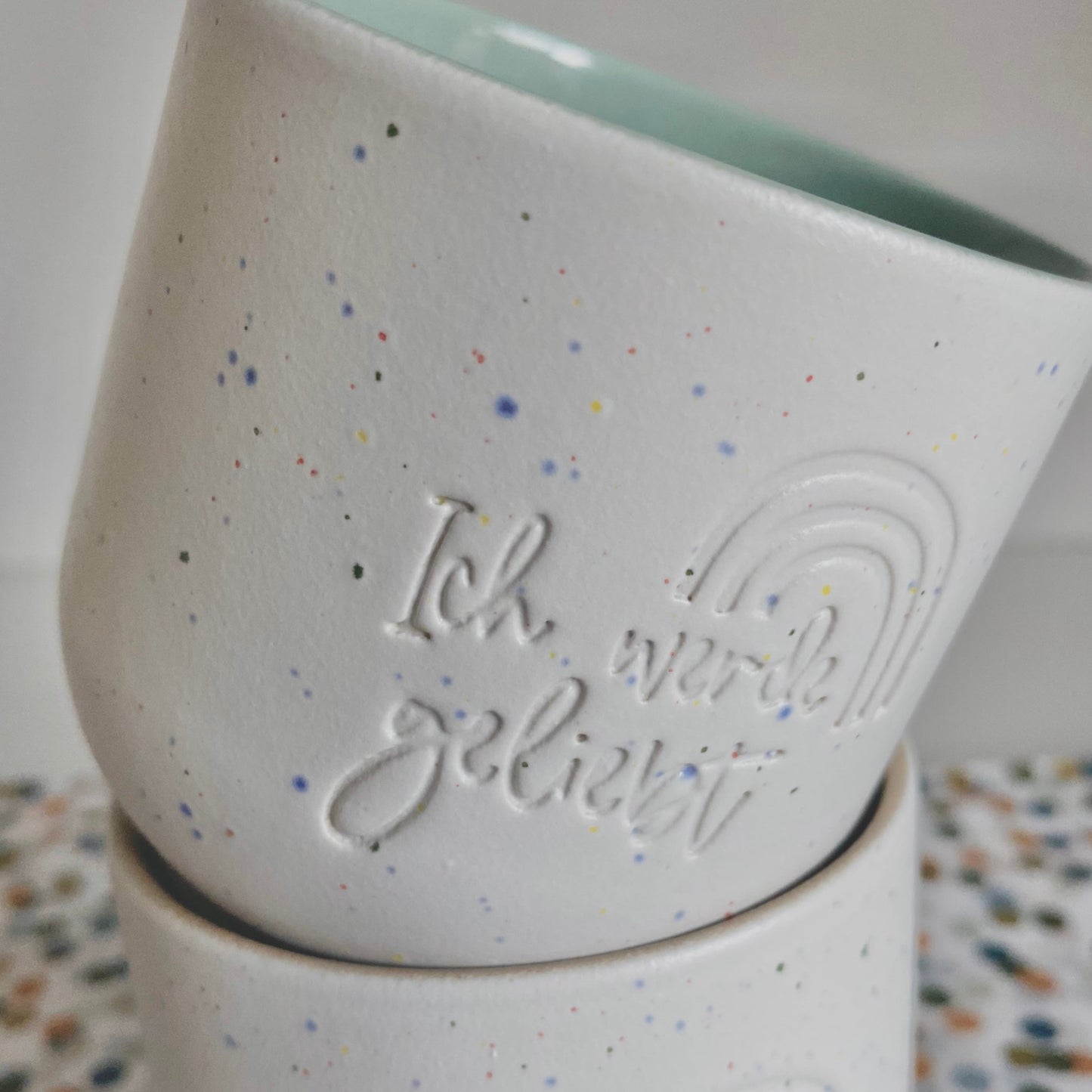 Ceramic mug "I am loved" confetti/taupe 200ml