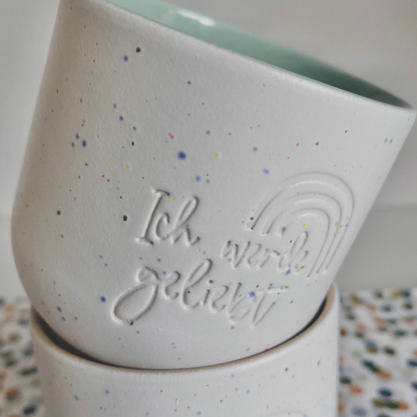 Ceramic mug "I am loved" confetti/sage 200ml