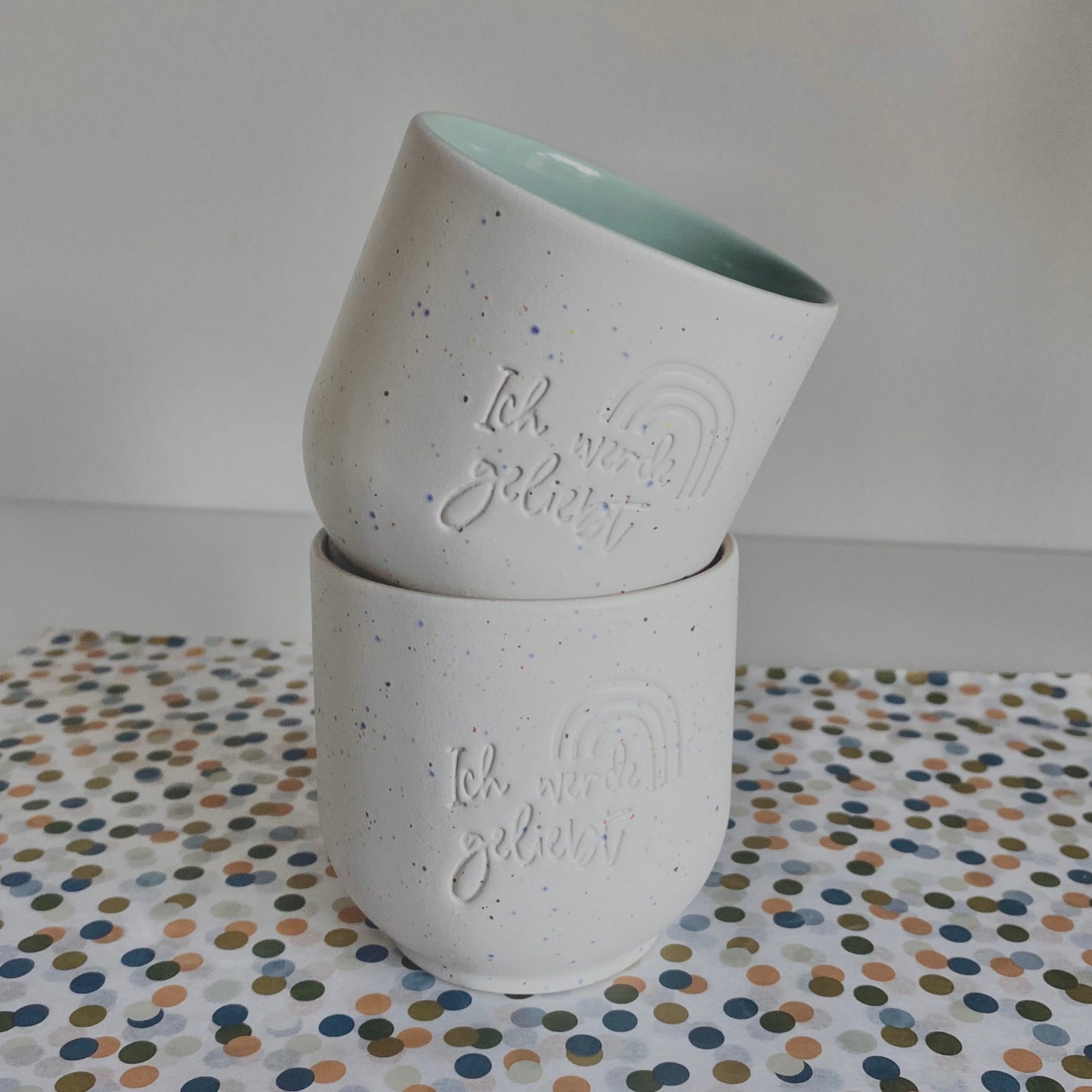 Ceramic mug "I am loved" confetti/sage 200ml