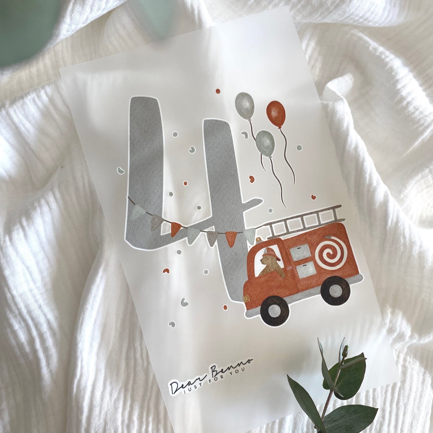 Iron-on patch birthday fire truck