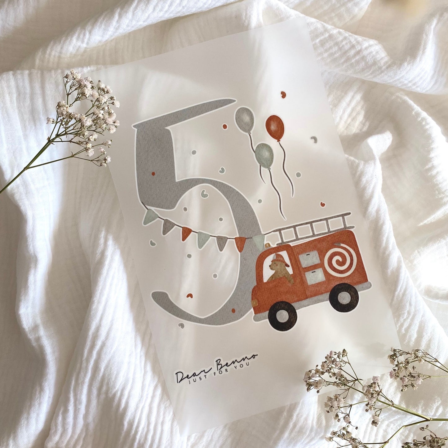 Iron-on patch birthday fire truck