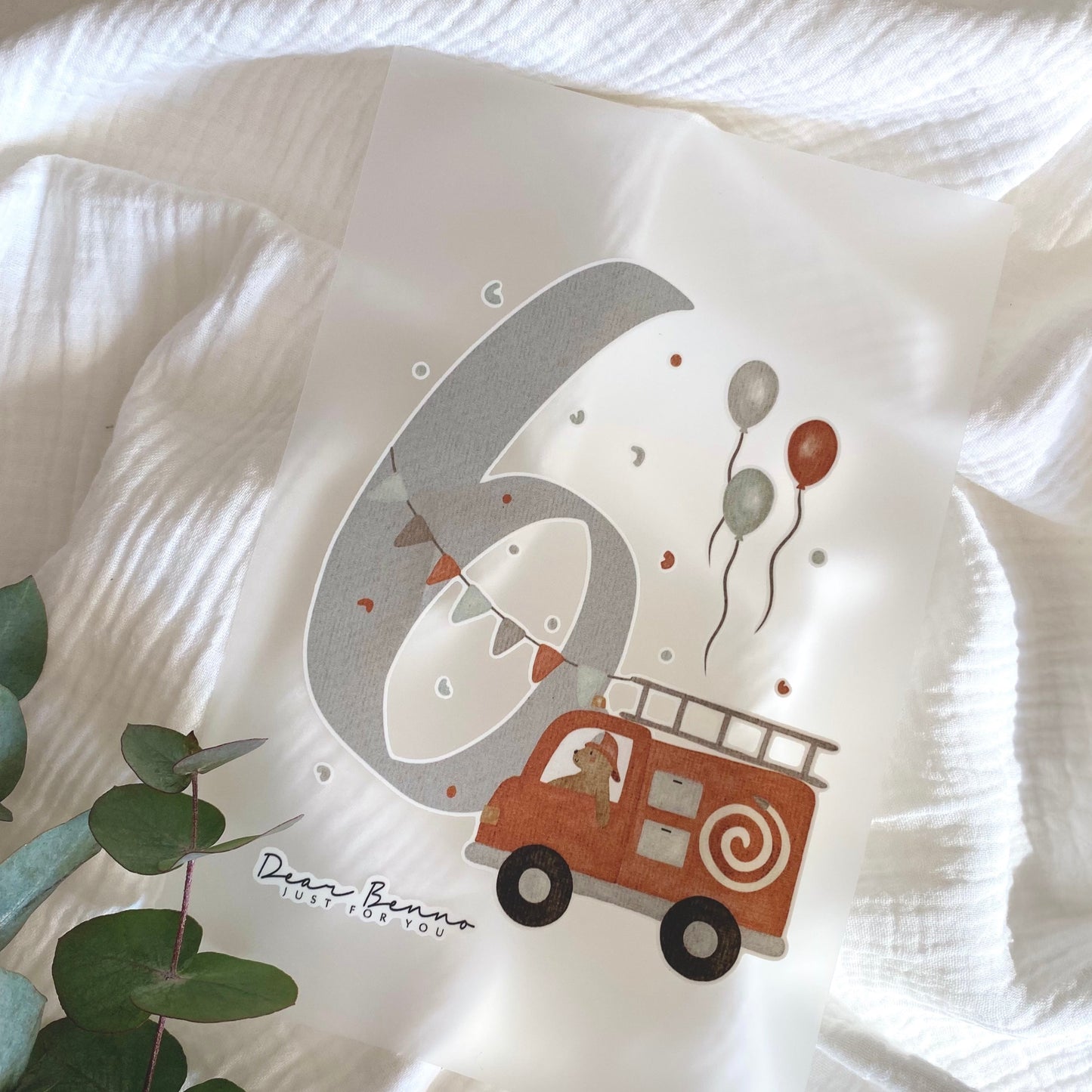 Iron-on patch birthday fire truck
