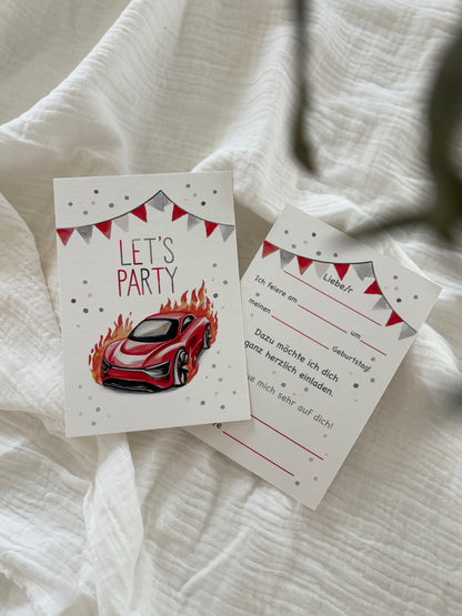 Einladungskarte Rennauto