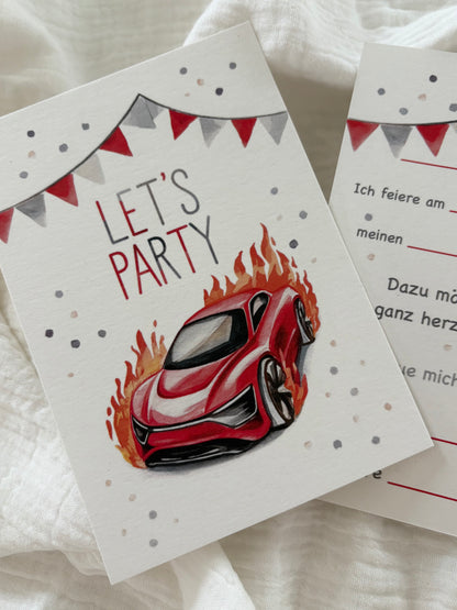Einladungskarte Rennauto